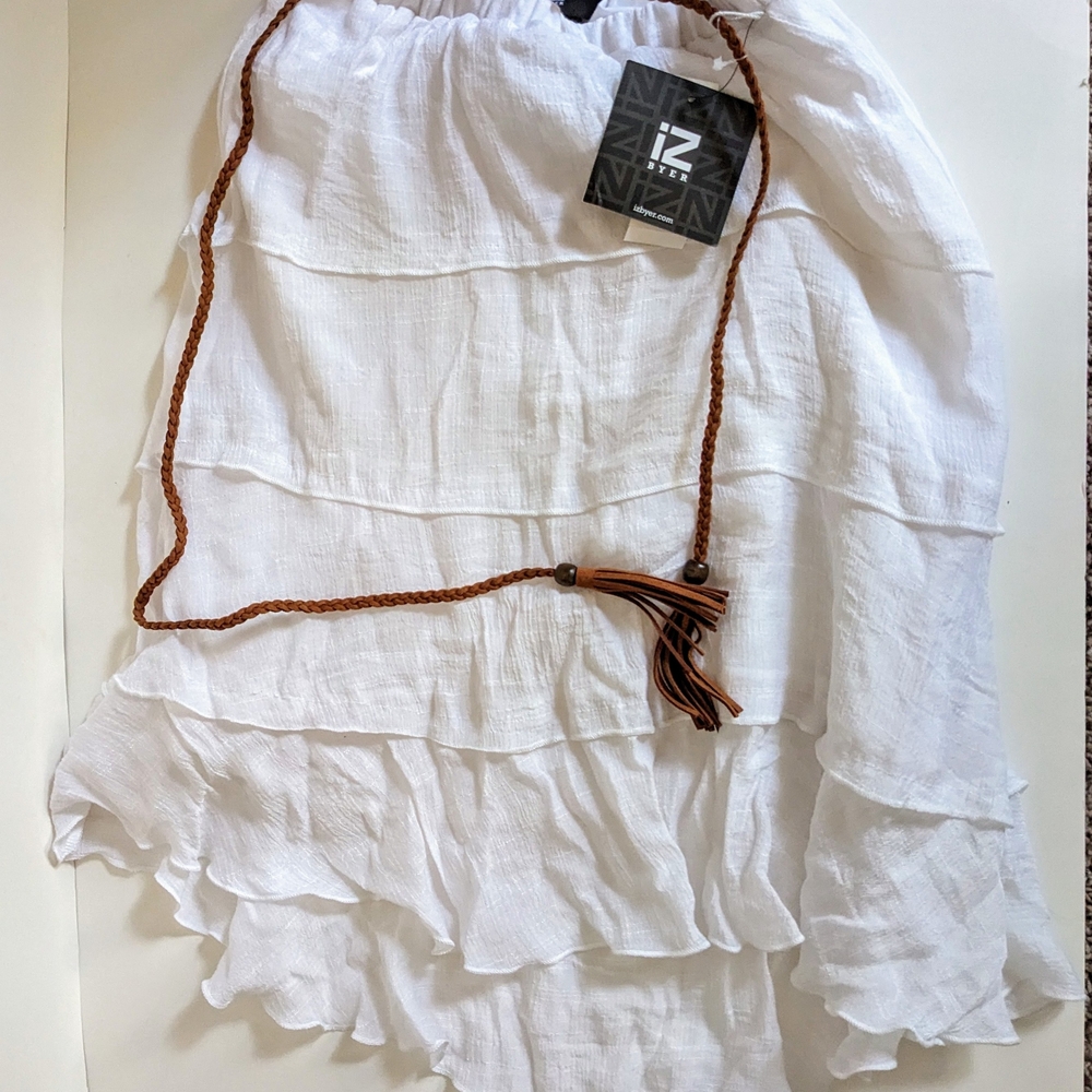 Iz Byer White Maxi Skirt with Brown Tassel